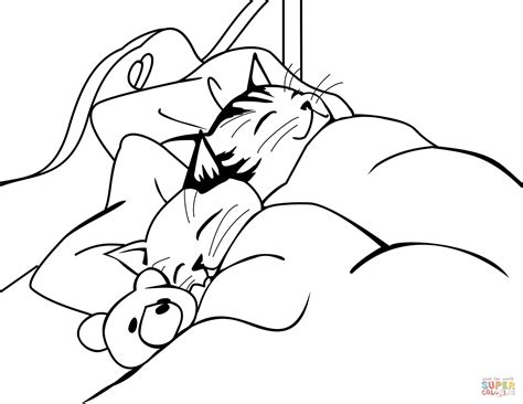 Cats Sleeping In Bed Coloring Page Free Printable Coloring Pages