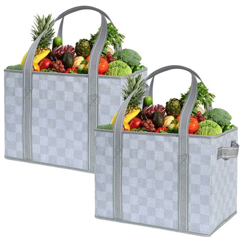 2 Pack Reusable Grocery Shopping Bag Heavy Duty Tote With Reinforced