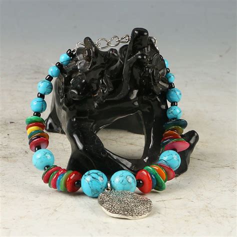 Natural Turquoise Tibet Silver Handwork Colorful Fashion Bracelet