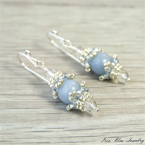 Elegant Light Blue Angelite Dangle Earrings Iris Elm Jewelry