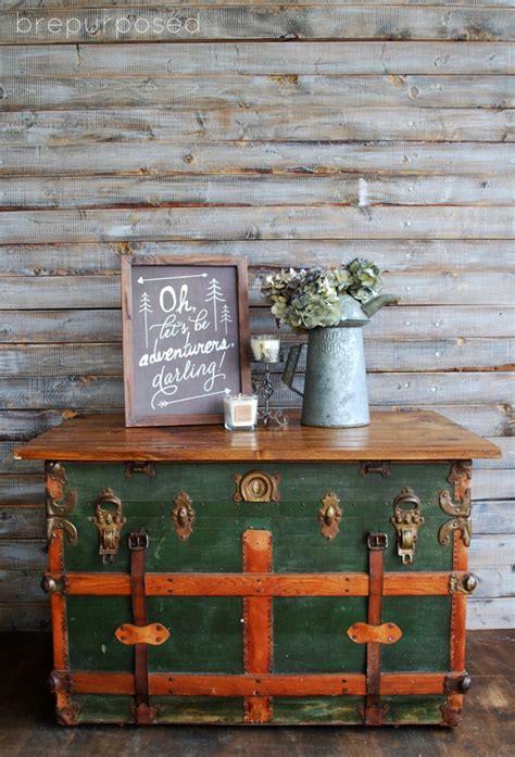 4 finished (coffee table size) boxes walnut drop leaf table, steamer trunk upright mine foreman's payroll desk 3/4 bed frame, oak bed, triple dresser & chest 3 unfinished oak curio cabinets. Antique Steamer Trunk Turned Coffee Table | brepurposed