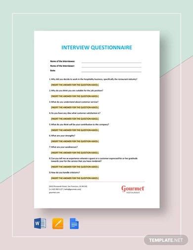 Interview Questionnaire Templates In Google Docs Pages Word Pdf