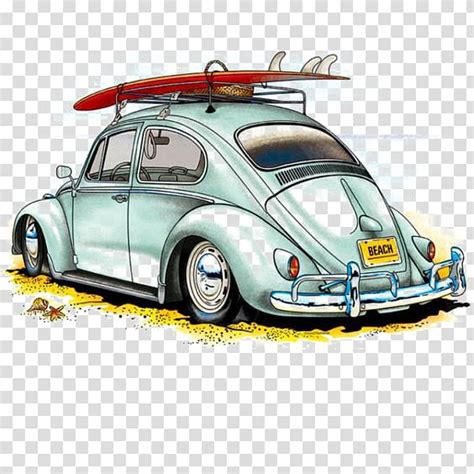 Volkswagen Beetle Wolfsburg Car Herbie Cartoon Car Red Surfboard On