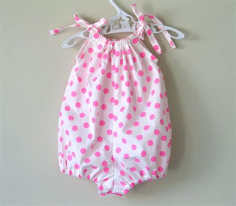 Baby Girl Romper Pink Polka Dot Bubble Romper By Sillyhorse