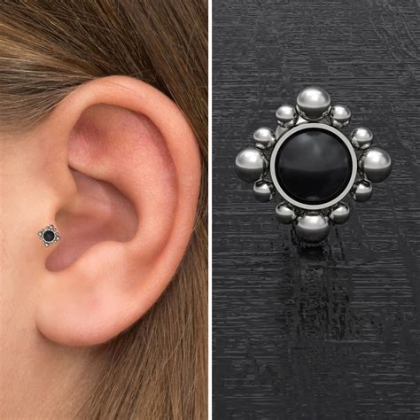 Onyx Tragus Stud Titanium Cartilage Stud Earring Implant Etsy