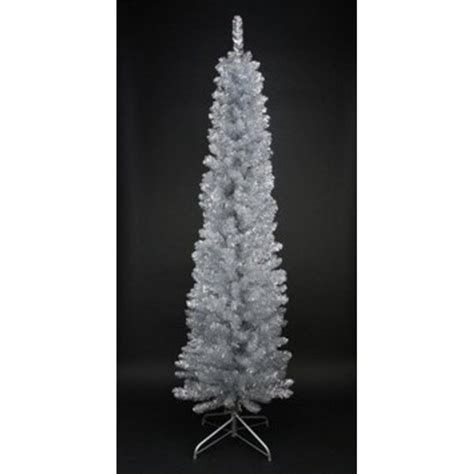 6 X 20 Silver Tinsel Artificial Pencil Christmas Tree Unlit