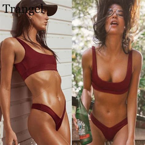Buy Trangel Bikini 2018 Sexy Solid Sport Bikini Set