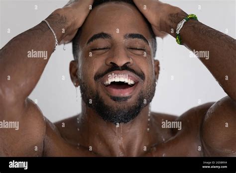 Handsome Mixed Race Black Man Relaxing And Taking Shower Stock Photo Alamy