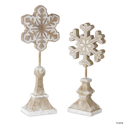 Melrose International Wooden Snowflake Tabletop Decor Set Of 2