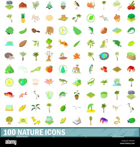 100 Nature Icons Set Cartoon Style Stock Vector Image And Art Alamy