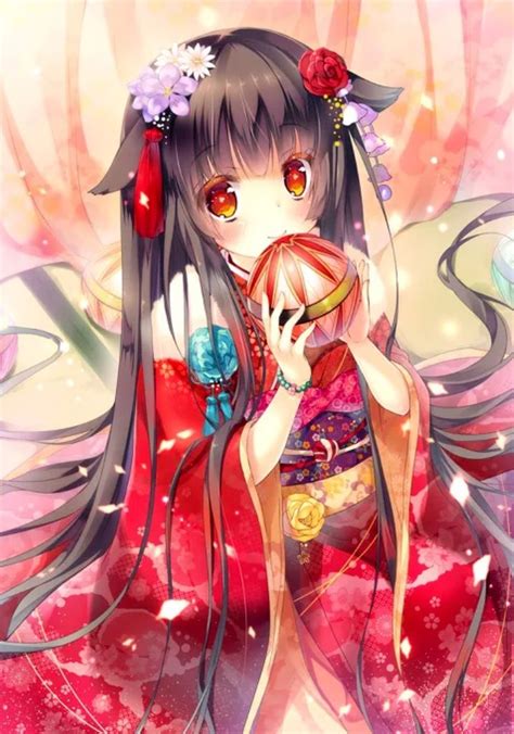 Anime Princess In Rich Red Kimono Anime Days Pinterest