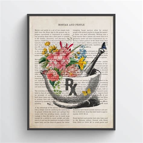 Mortar And Pestle Flower Print Rx Pharmacy T Apothecary Etsy