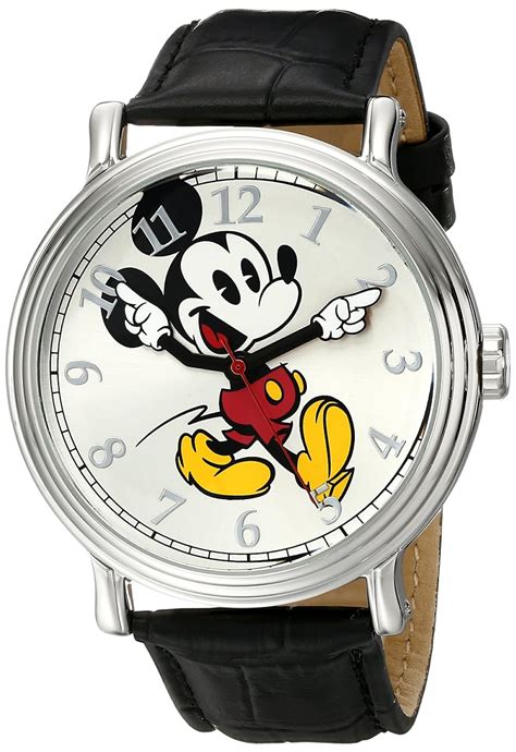 Disney Men S W Mickey Mouse Silver Tone Watch With Black Band