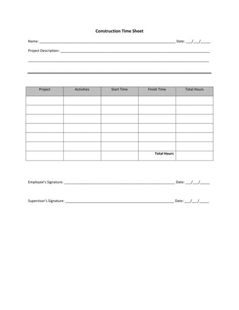 Download Construction Timesheet Template Excel Pdf Rtf Word