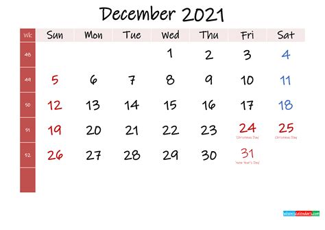 December 2021 Free Printable Calendar Template K21m372