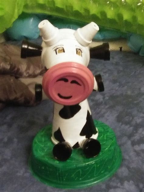 My Cute Cow Ready For Her Plant Made Out Of Clay Pots Paint And Love