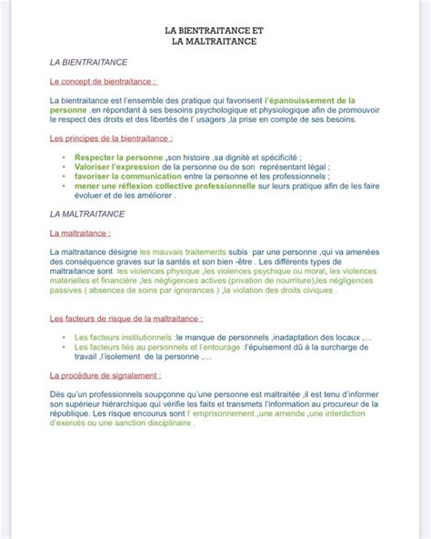 Fiche De R Vision Bientraitance Et Maltraitance Sciences M Dico Sociales