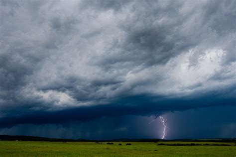 Prairie Storm Dark Clouds Heavy Rain And A Lightning