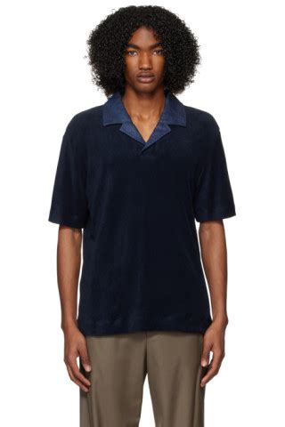 Agnona Navy Open Spread Collar Polo Ssense