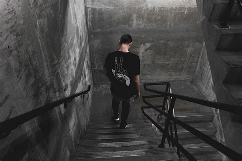Hd Wallpaper Man Wearing Black Shirt Walking Down The Stairs Man