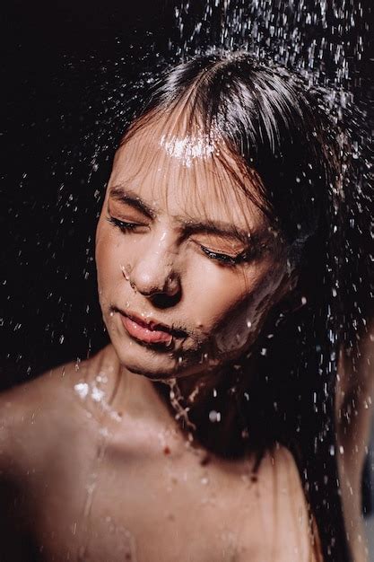 premium photo non washable make up portrait of a girl taking a shower creative makeup theme