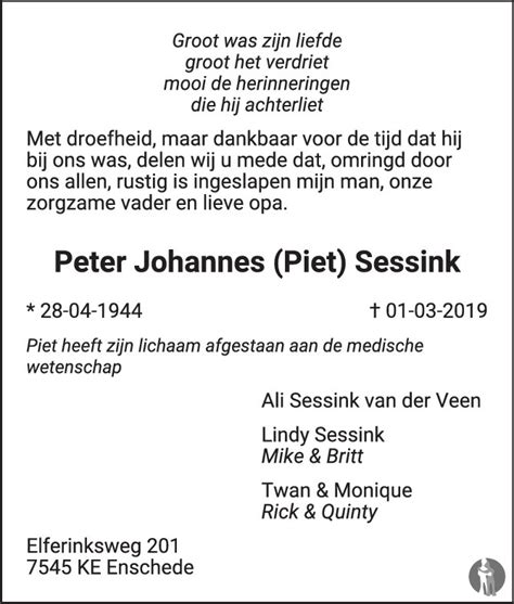 Peter Johannes Piet Sessink Overlijdensbericht En My Xxx Hot Girl