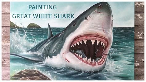 For the first few steps, don't press down too hard with your pencil. Great White Shark Painting | Shark painting, Great white ...