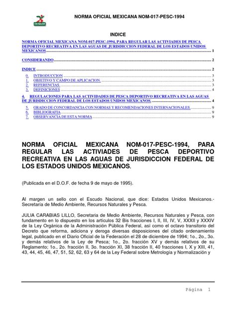 Norma Oficial Mexicana Nom 017 Pesc 1994 Pdf Pesca Recreativa Pescado