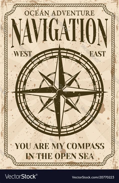 nautical poster in vintage style with compass vector image