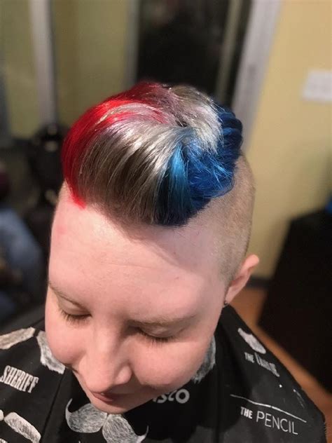 Red White Silver And Blue Hair Hair Shaved Hair Blue Hair