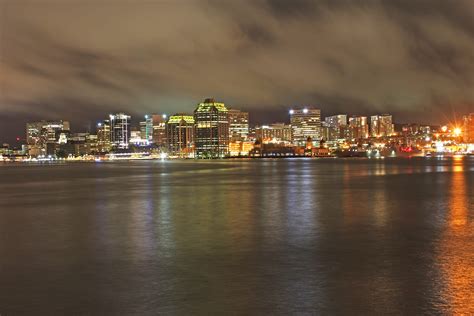 Halifax Nova Scotia Waterfront Skyline At Night Long Exposure