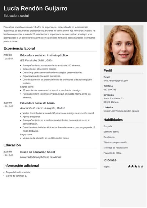 Curriculum Vitae De Educador Social Ejemplos Y Modelo