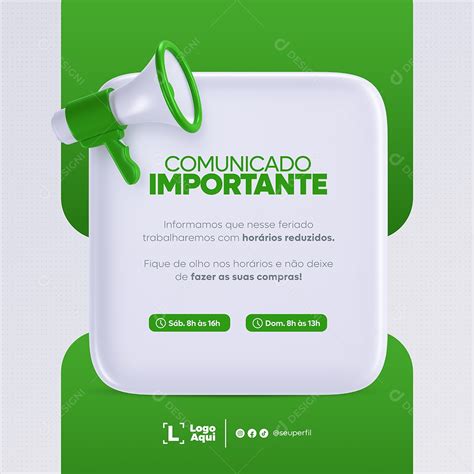 Comunicado Importante Hor Rios Reduzidos Verde E Branco Social Media