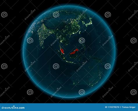 Malaysia On Planet Earth In Space At Night Stock Illustration