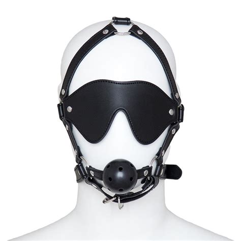 bdsm blindfold and gag face harness lace and leather
