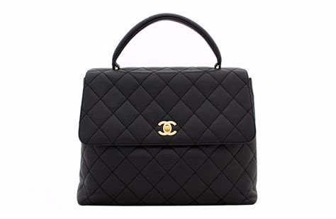 Chanel Vintage Kelly Jumbo Bag Quilted Caviar Leather In Black