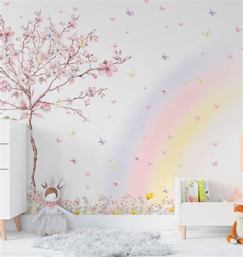 Papel De Parede Arco Íris Menina Quarto Bebê Infantil Vr522