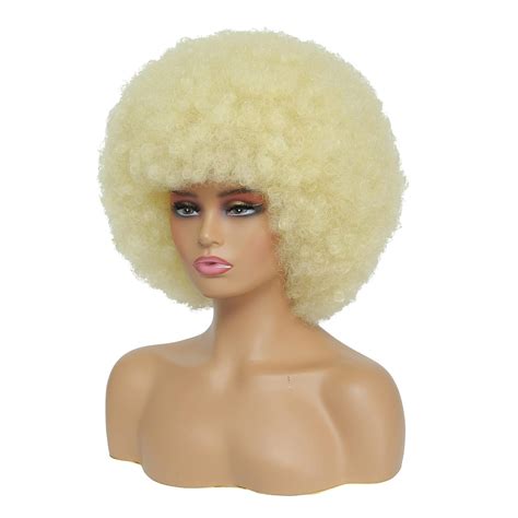 Afro Wig 70s Blonde Afro Wig For Women Soft Afro Kinky Curly Hair Wigs With Bangs