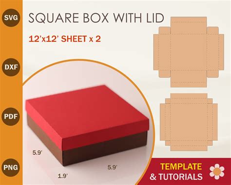 Box With Lid Svg Template Square Box Template Cricut Cut Etsy