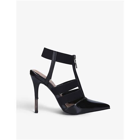 Carvela Kunning Zipped Pointed Toe Patent Faux Leather And Woven Courts
