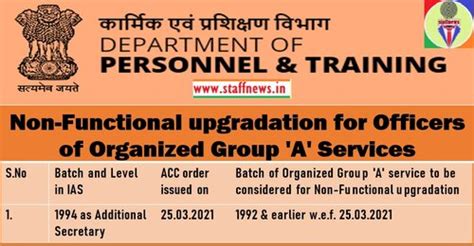 Non Functional Upgradation For Officers Of Organized Group A Services