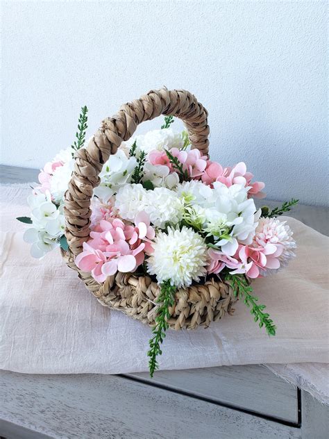 Silk Flower Basket Real Touch Floral Arrangement With Rustic Etsy