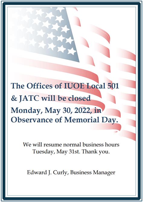 Office Closed Memorial Day Jatc Southern California