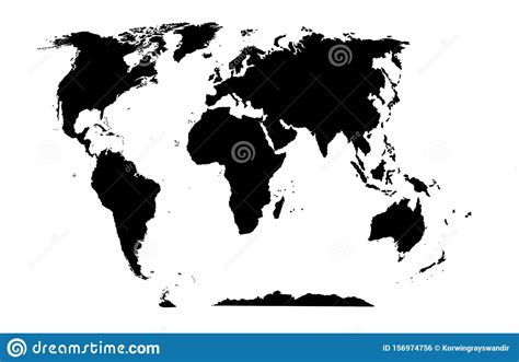 World Map Black Silhouette On A White Background Vector Graphics Stock