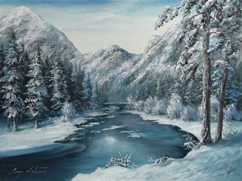 Snowy Mountain Landscape Painting