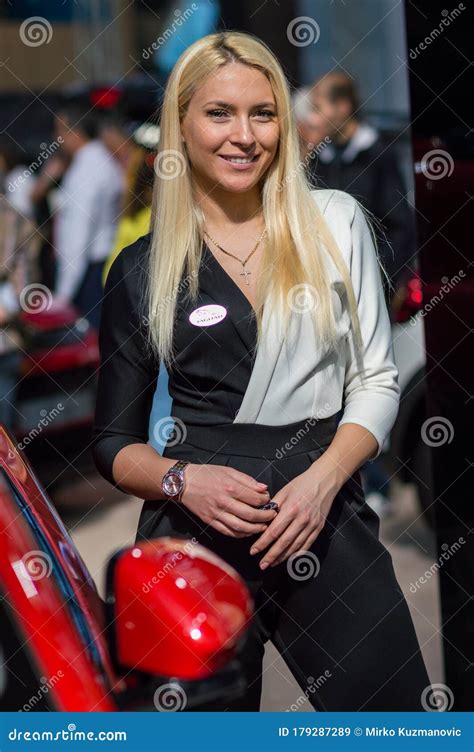 Beautiful Hostess Girl At The Belgrade Car And Motor Show In Belgrade Serbia Editorial Stock