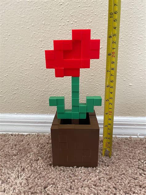 Minecraft Flower Rose And Pot 3d Printed Etsy