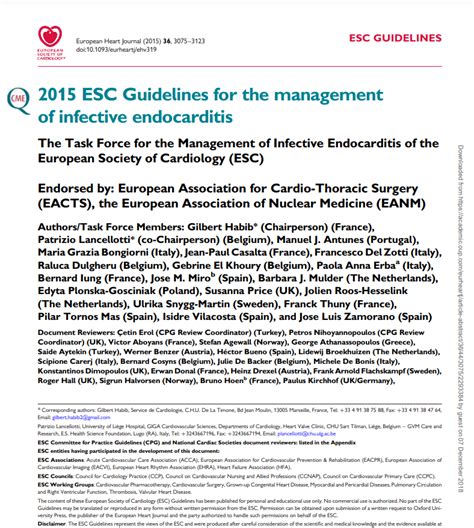 Management Of Infective Endocarditis Esc 2015 Guidelines Heart