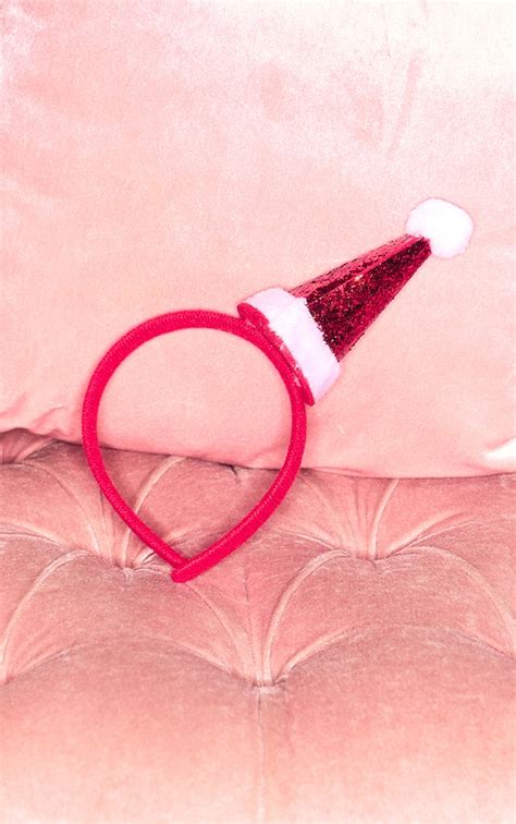 red glitter santa hat headband accessories prettylittlething