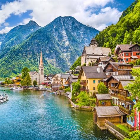 Austriahallstatt Mountain Village With Hallstaetter Lake In The